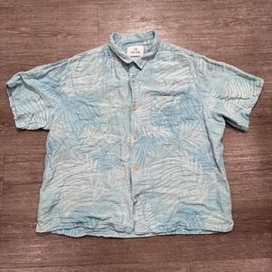 28 Palms Shirt Mens Extra Large Blue Floral Hawaiian Silk Linen Beach Boat Beach